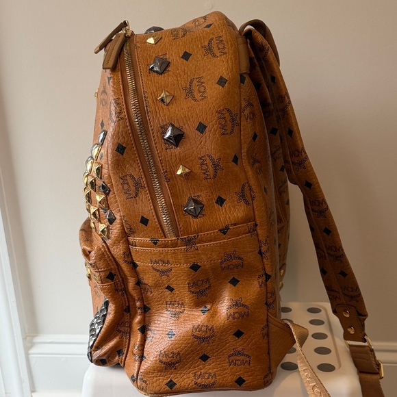 MCM Cognac Backpack with Gold and Black Studs - Picture 3 of 10